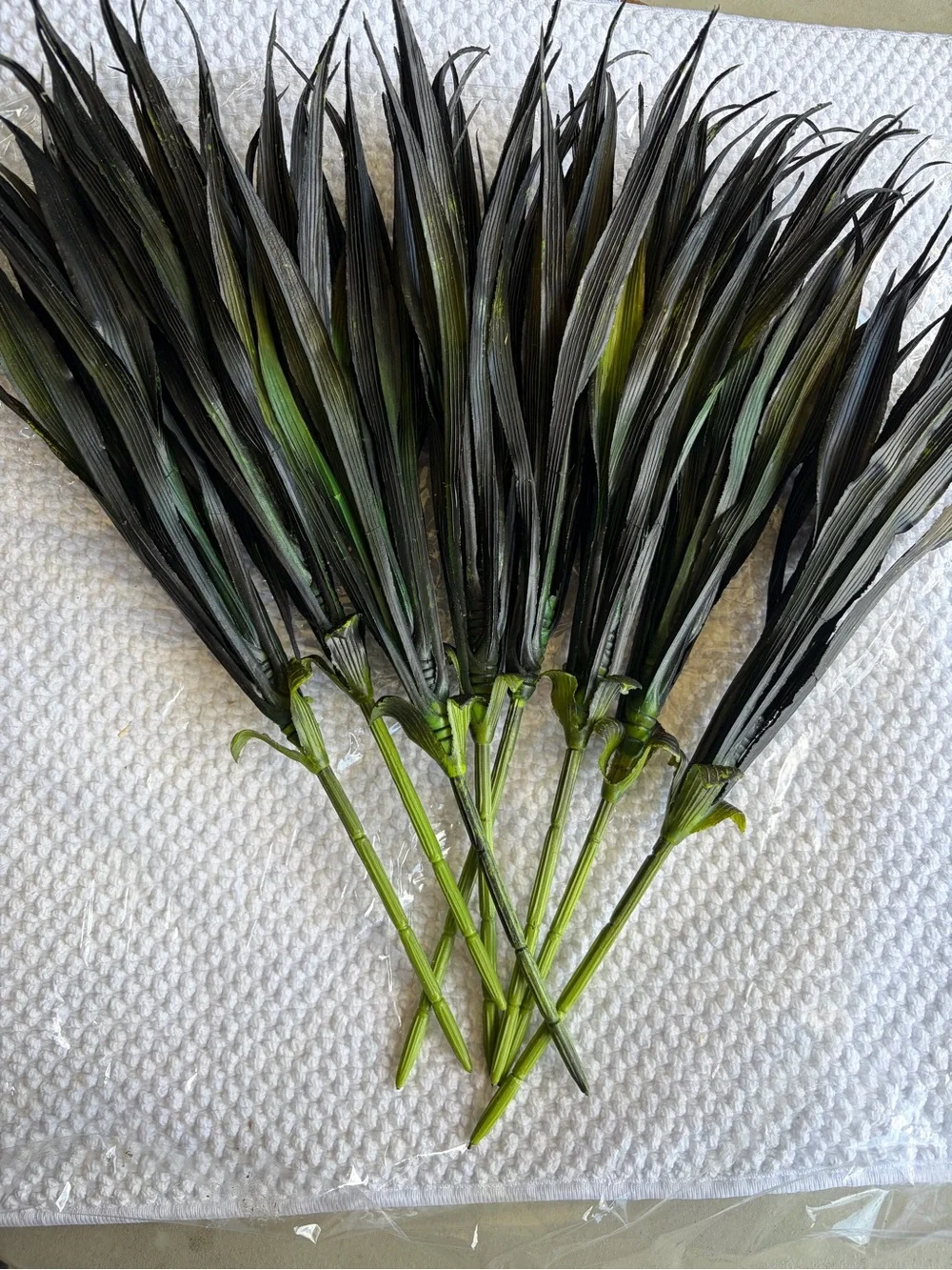 Artificial Black and Green Grass Spray Stems - Set of 8